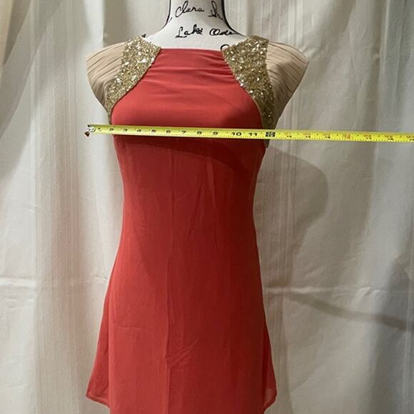 Little Mistress London Mini Dress Size 2 Coral/Gold Luxury Elegant sophisticated - Picture 4 of 12